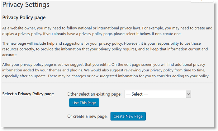 Pagina Amministratore sulla privacy di WordPress 4.9.6